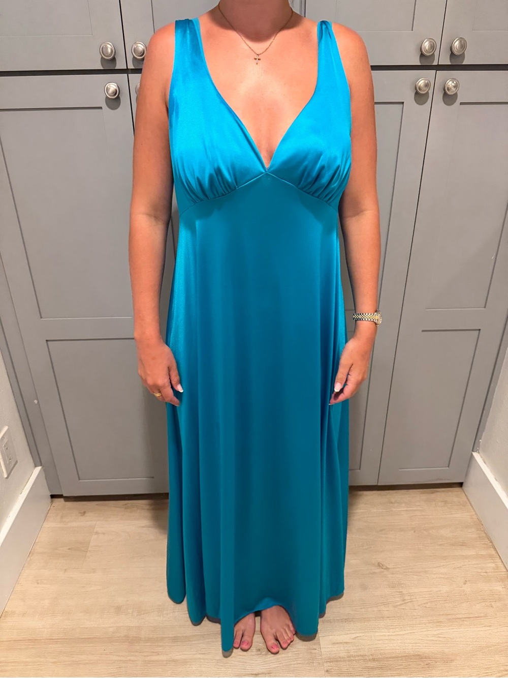 Vintage 70s Vanity Fair Teal Sleeveless V-Neck Maxi Dress